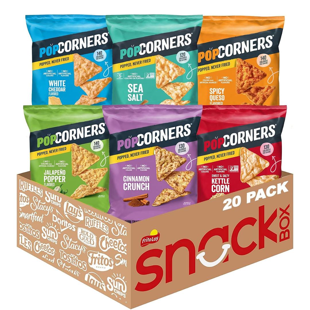 PopCorners Popped Corn Chips, 6 Flavor Variety Snack Pack, 1 oz Bags, (20 Pack), Gluten Free, No Artificial Colors, No Artificial Flavors (EXP 05/18/27)