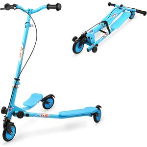 AODI Kids Swing Scooter, 3 Wheels Drifting Scooter/Wiggle Scooters with Adjustable Height & Foldable for Boys/Girl/Ages 5-12 Years (Blue)
