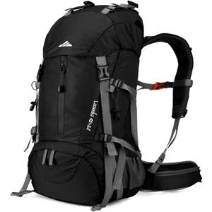 Loowoko 50L Hiking Backpack, Waterproof Camping Essentials Bag with Rain Cover, 45+5 Liter Lightweight Backpacking Back Pack (Black)