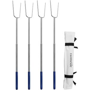 RAOMEIDE 32" Heavy Duty Hot Dog Roasting Sticks for Campfire, Smores Sticks for Fire Pit Long, Marshmallows Skewers (4 Pack)