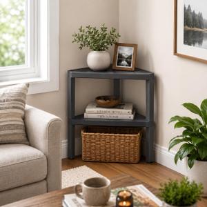 Honey-Can-Do Grey 2-Tier Corner Shelf
Waterproof resin corner shelving for bathroom, kitchen or office; tool-free assembly; holds 35 lbs; 18.1W x 10D x 17.7H in.