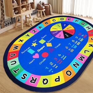 USTIDE Large Oval Kids Rug 6.5X10Ft ABC Alphabet Shapes Educational & Fun Classroom Rug Non-Slip Learning Area Rug for Bedroom Playroom Decor