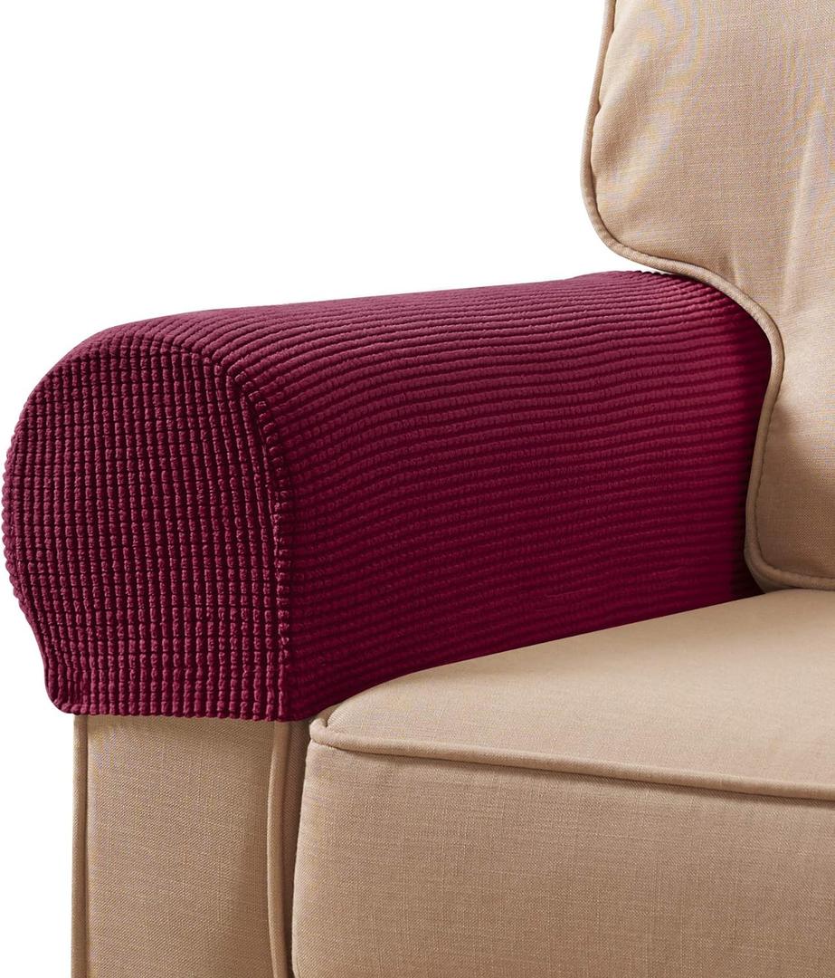 SUBRTEX Stretch Armrest Covers Spandex Arm Covers for Chairs Couch Sofa Armchair Slipcovers for Recliner Sofa with Twist Pins 2pcs (Wine)