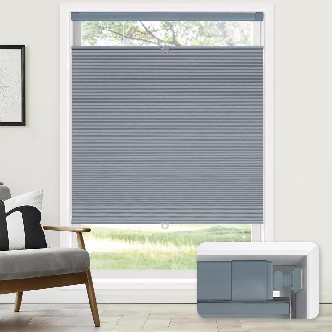 LazBlinds No Tools No Drill Cordless Cellular Shades, Top Down Bottom Up (TDBU) Honeycomb Shades for Home, Blackout Light Blocking Thermal Insulation Blinds for Windows, 22" W x 48" H, Dark Grey
