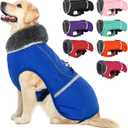 QBLEEV Warm Dog Coat - Reflective Jacket, Waterproof Coat With Turtleneck for Cold Weather, Thick Fleece Dogsnowsuit Christmas Vest - Large (Blue)