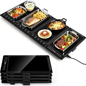 Electric Warming Tray, 25"x15" Food Warmer for Parties Buffets, 3-in-1 Modular Warming Mat Adjustable 86-248℉ Temperature & 24H Timer, Glass Surface Warming Chafing Dishes for Catering Gathering