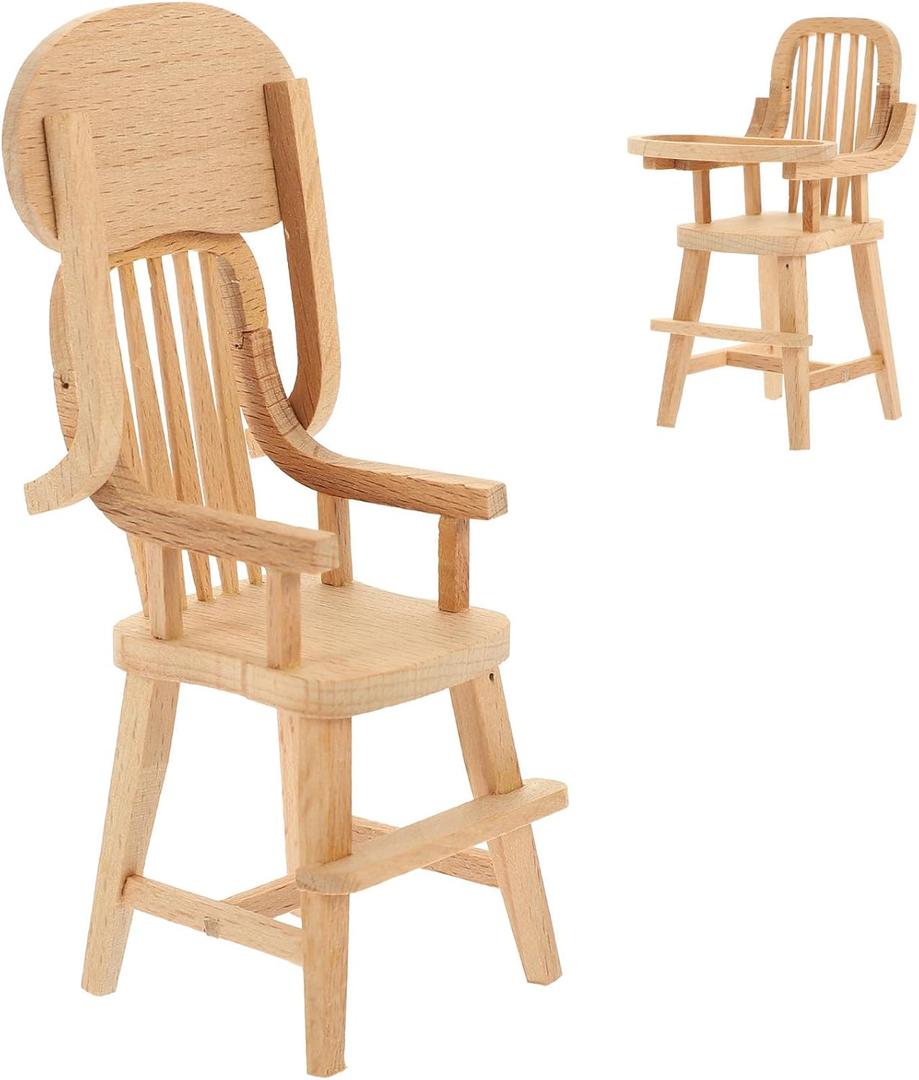 jojofuny Dollhouse Wooden High Chair, Miniature Highchair, Mini House Supplies, Mini Doll Furniture 1:12 Scale Desktop Chair Decoration Accessories
