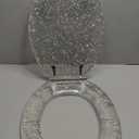 Resin Toilet Seat Round with Easy Clean Adjustable Hinges, Soft Close Quick Release Heavy Duty Silver Glitter Cover Acrylic Toilet Seats (Round 17 Inch, Silver Foil, Upgraded hinge)