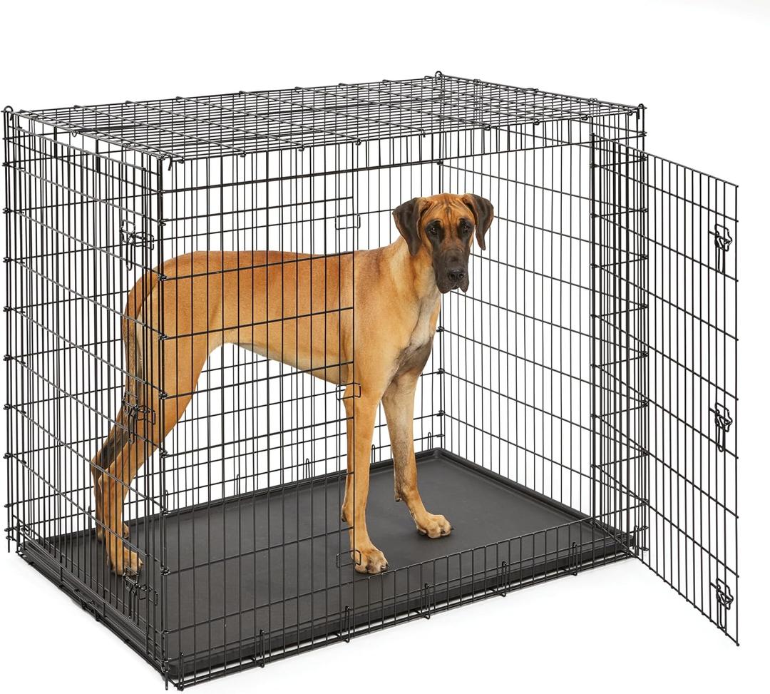 Solutions by MidWest Homes for Pets 54-Inch Drop Pin Crate for Giant Breeds Over 100 lbs, Double Door Dog Crate with Leak-Proof Tray & Secure Latches, Durable Drop Pin Construction