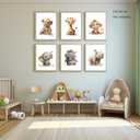 Wodkwq Nursery Wall Art Safari Animal Canvas Prints Baby Girl Boy Room Decor Poster Pictures Cute Jungle Theme Toddler Room Decoration Painting Set of 6 for Kids Bedroom Bathroom 12x16in Unframed