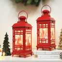 DECORKEY Christmas Lanterns Decorations Outdoor&Indoor, 2PCS Red Decorative Candle Lanterns with Christmas Tree & Gift Box Patterns for Home Porch Centerpiece Table Decor