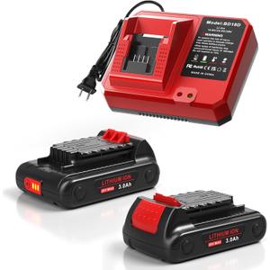 2 Packs 3.0Ah Replacement 20V Lithium Battery with Charger for Black and Decker 20V Max LBXR20, LB20, LBX20 Compatible with Extended Run Time Cordless Power Tools (Red)