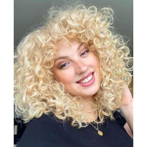 GKtineke Blonde Curly Wig, 14 Inch Full Curly Wigs for Black Women Big Curly Wig Soft Fluffy Natural Synthetic Hair for Daily and Party (Blonde)