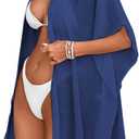 Womens Swimsuit Cover Up Shirts Oversized Beach Bikini Bathing Suit Coverups Beachwear Button Up (Blue, S)