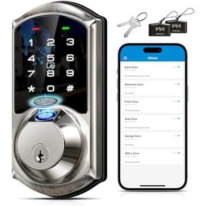 Veise VE07 Fingerprint Smart Door Lock, 7-in-1 Keyless Entry Deadbolt with App Control, Electronic Digital Touchscreen Keypad, Biometric Smart Locks for Front Door, Auto Lock, Satin Nickel
