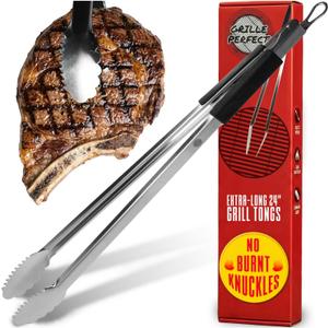 Grill Tongs 24-Inch Super Long Extra Heavy Duty for Grilling and Barbecue Heat Resistant Hand Grips Stainless Steel for BBQ Outdoor Kitchen and Cooking Hot Grilled Food