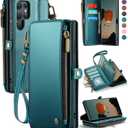 Defencase Compatible with Samsung Galaxy S22 Ultra Case Wallet with RFID Blocking Card Holder for Women Men, PU Leather Magnetic Snap Flip Zipper Strap Phone Case Fit for Galaxy S22 Ultra 5G, Green