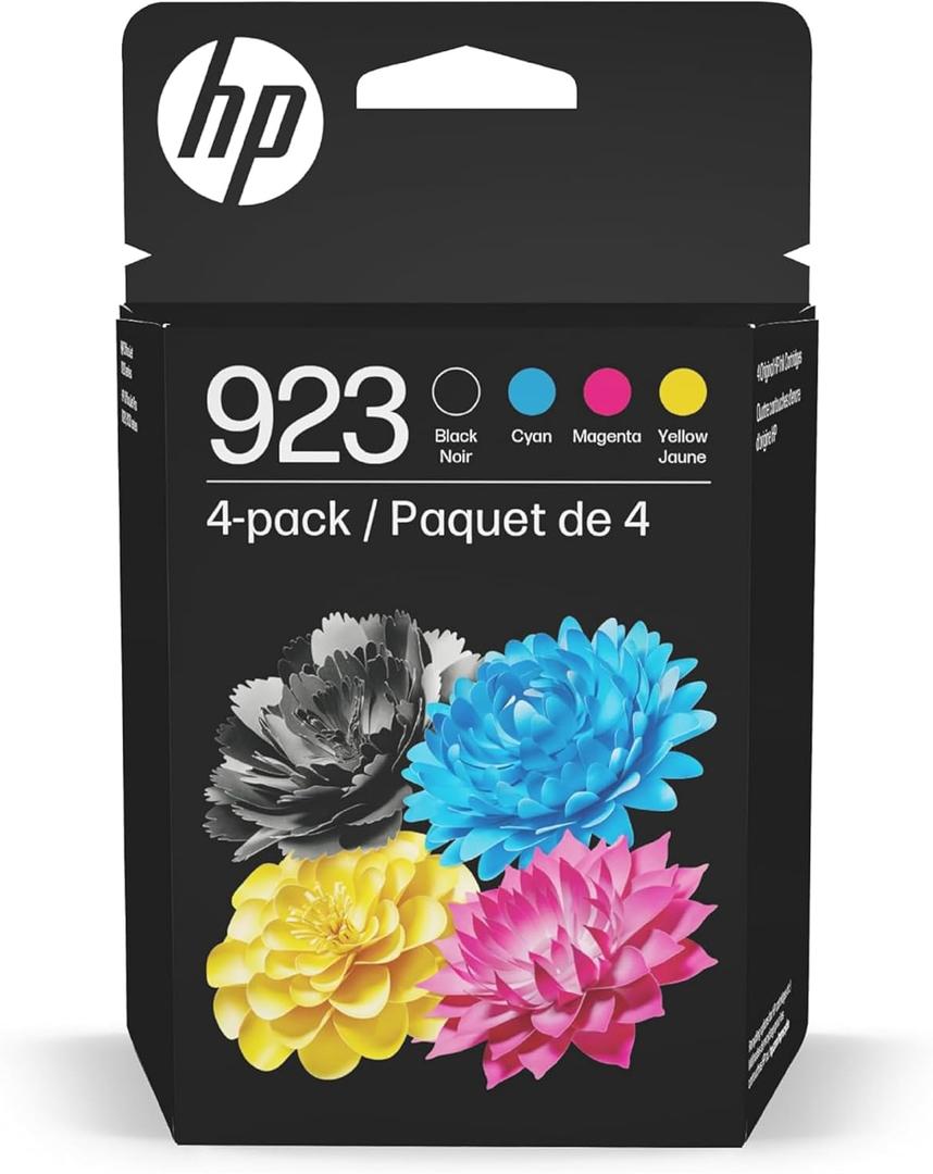 HP 923 Black, Cyan, Magenta, Yellow Ink Cartridges for Printers (4-Pack) | Works with Printer Series: OfficeJet 8120, OfficeJet Pro 8130 | Eligible for Instant Ink | 6C3Y6LN