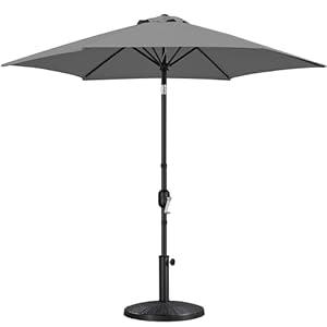 Yaheetech 7.5FT Patio Umbrella with 22lb Umbrella Base Included, Outdoor Market Umbrella with Push Button Tilt, Crank and Sturdy Ribs, Outdoor Yard Sun Shade w/ Stand Heavy Duty Gray