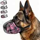 KOOLTAIL Dog Muzzle, Soft Muzzle for Small Medium Large Sized Dogs to Anti & Prevent Barking Grooming Biting, Reflective Adjustable Air Mesh Basket Muzzles, Allows Panting and Drinking, Pink Plaid XL