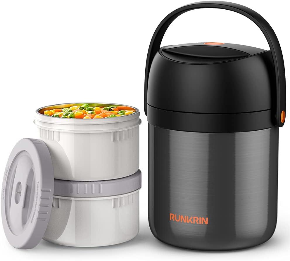 Insulated Food Jar 54oz for Hot Food 6 Hours, 2 Tiers Leak-Proof Stackable Thermal Lunch Box Containers, Stainless Steel Vacuum Soup Storage for Kids Men Women, School Picnic