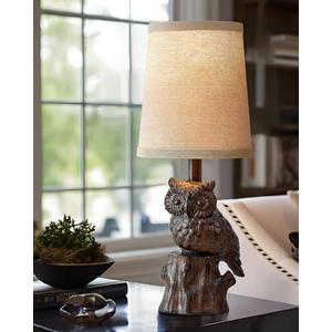 G-SAFAVA 14.25" Small Table Lamp for Living Room Farmhouse Bedside Resin Single Lamp with Brown Owl Lamp Shape for Bedroom Retro Rustic Nightstand Lamp
