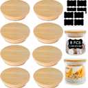 Oui Yogurt Jar Lids - 8 Pack Oui Lids-Natural Bamboo Wood with Silicone Sealing Rings and Oui Yogurt Bottle Label, For 5 Oz Oui Yogurt Jars