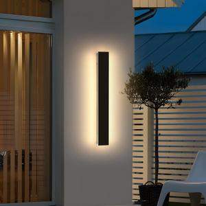 2 Pack23.6inch Modern LED Wall Sconce, 3000K Warm White Outdoor Lights, IP65 Waterproof, Black Aluminium, Minimalist Wall Light Fixture, AC 85-265V, 24W, Wall Lamp for Yard, Patio, Garage, Porch