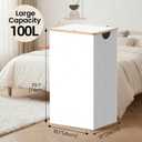 efluky Laundry Hamper with Lid, 100L Tall Laundry Basket with Bamboo Handles for Clothes and Toys, Collapsible Laundry Hamper with Inner Bag for Bedroom and Bathroom, White