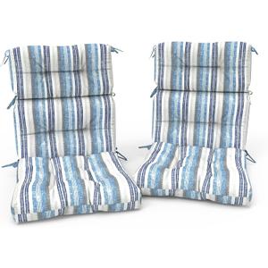 Outdoor High Back Patio Chair Cushions, Tufted Rocking Chair Cushions, Adirondack Cushions for Garden Porch Home Office Chairs Use, 44” x 22” x 4”, 2 Pack, Stripe Layered Blue