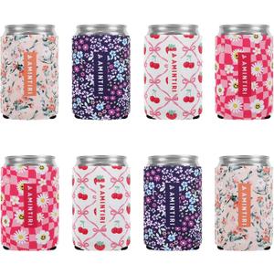 Slim Standard 12oz Can Holder for Beer&Soda, 8 Pack Can Cooler Sleeve for Beverage Soda Drinks, Insulated Neoprene Can Cover, Reusable Can Covers for Women (Multicolor-2, 12oz Standard Can)