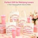 8 Pack Mahjong Gifts for Women, 4 Canvas Mahjong Tote Bags with Inner Zipper Pocket & 4 Plastic Pink Tumblers 24oz