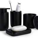BosilunLife Ceramic Bathroom Accessories Sets - Black Bathroom Vanity Sets Accessories Soap Dispenser Toothbrush Holder Set, Soap Dish and Cotton Swab Jars, Bath Accessories Sets for Bathroom