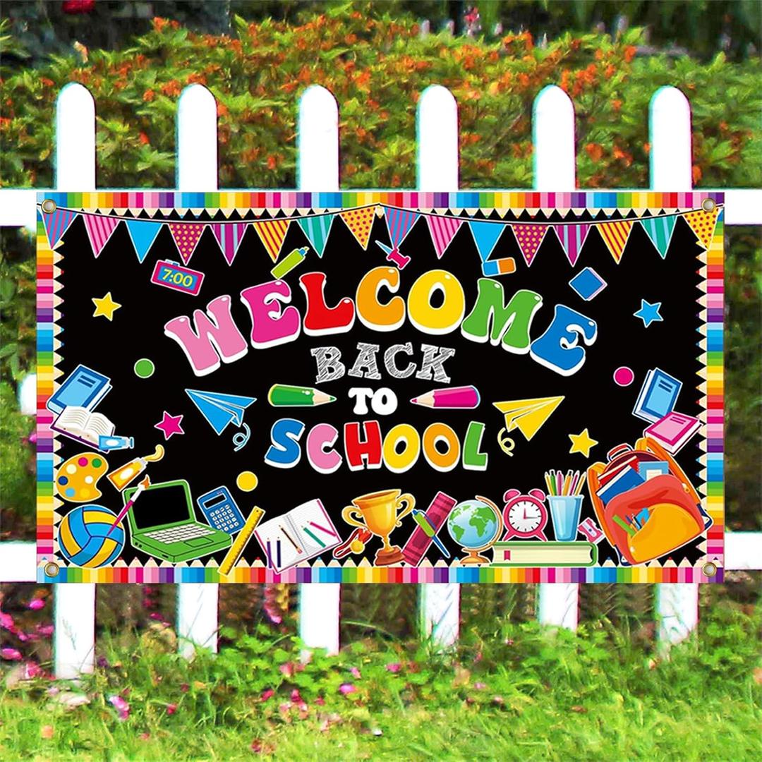 72x44Inch Colorful Back to School Decorations, Large Size Welcome Back to School Banner with 6M Rope,Reuseable School Backdrop Classroom Sign,First Day of School Banner for Hallway Wall Photo Backdrop (Mixcolor)