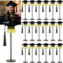 24 Pcs Graduation Cap Picture Holder Wooden Table Holders Wire Photo Holder Clips Picture Memo Note Photo Stand Black Gold Graduation Centerpieces for Tables Party Favors Supplies