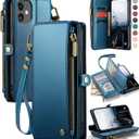 Defencase Compatible with iPhone 11 Case Wallet with RFID Blocking Card Holder for Women and Men, Fashion PU Leather Magnetic Snap Flip Zipper Strap Wallet Phone Case Fit for iPhone 11 6.1", Dark Blue