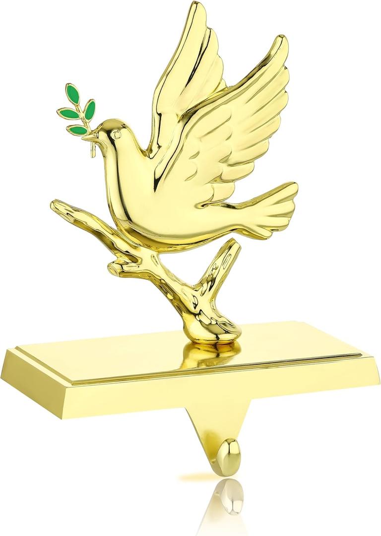 Gold Christmas Stocking Hangers for Mantel,Dove of Peace Christmas Stocking Holders for Fireplace Mantel Hooks Hanger for Christmas Snowflake Stockings Clip for Christmas Decoration (Pigeon)