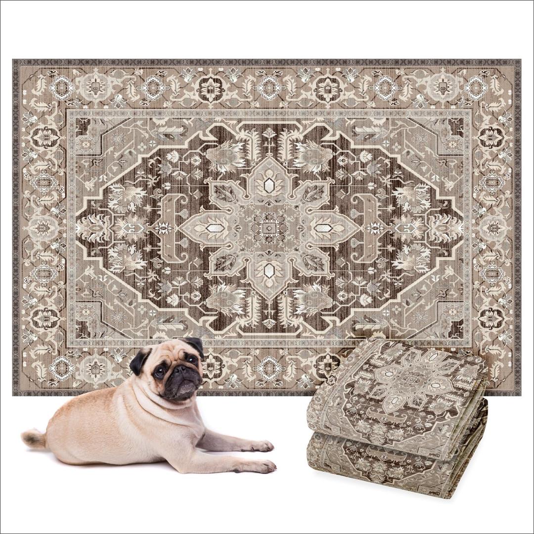 Lovewag Washable Pee Pads for Dogs - Decorative 36x48 Waterproof Dog Potty Pads - Non-Slip, Super Absorbent, Machine Washable - Stylish Floor Cover for Senior Dogs & Puppies - 2 Pack (Caramel Crme)