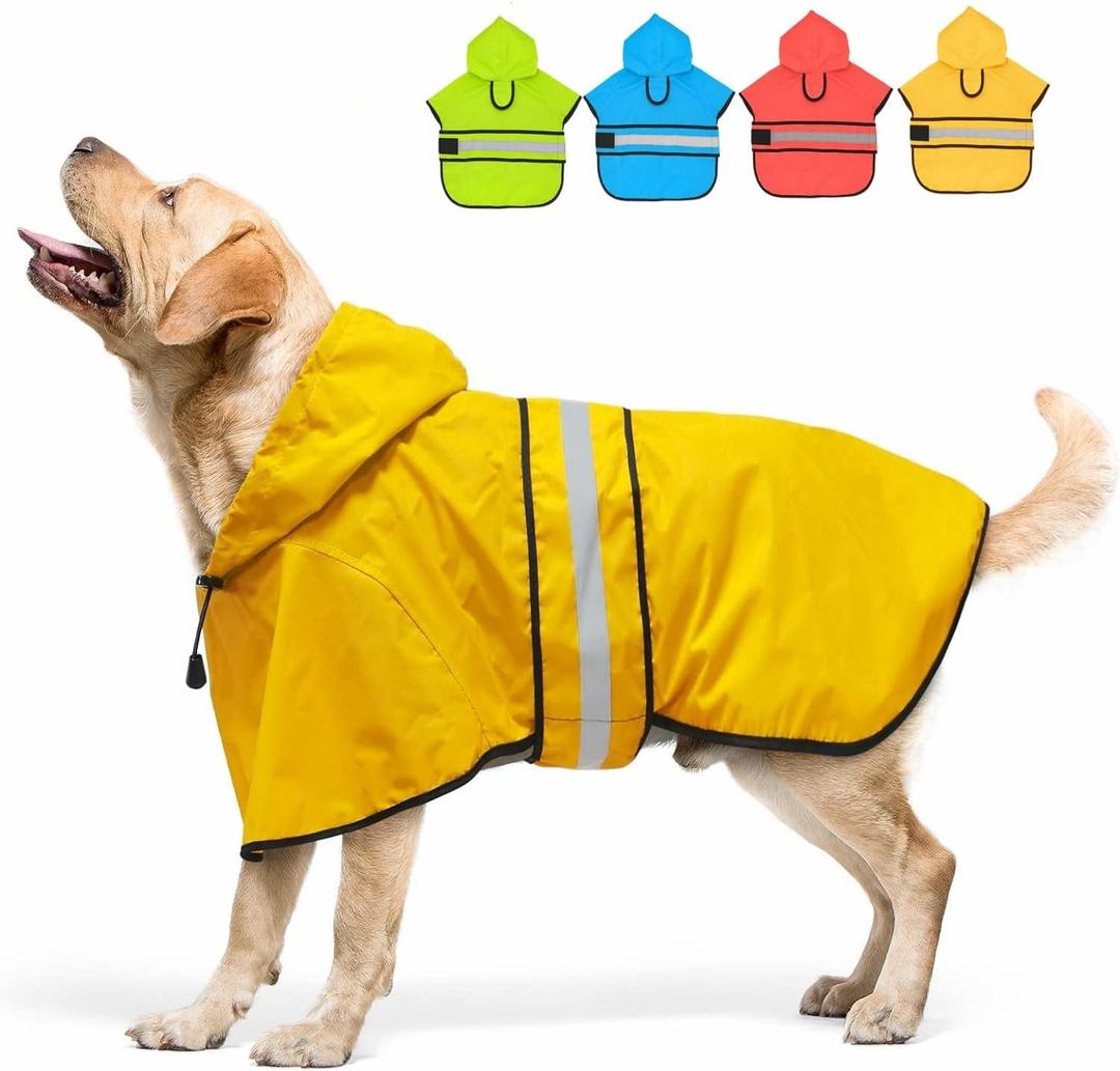 Candofly Dog Raincoat Hooded Poncho - Adjustable Waterproof Dog Rain Jacket Lightweight Reflective Dog Rain Coat Pet Slicker for Dogs (Large, Yellow)