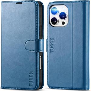 TUCCH Wallet Case for iPhone 16 Pro Max, Magnetic PU Leather Stand Flip Cover with 4 Card Slots TPU Shockproof Interior Case [RFID Blocking] Folio Compatible with iPhone 16 Pro Max 5G, Light Blue