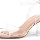 mysoft Women's Clear Heels Low Chunky Heel Open Toe Transparent Zebra Rhinestones Block Heeled Sandals Ankle Strap Shoes (7.5, Nude)