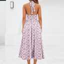Sureple Women's V Neck Midi Dresses with Pockets Sleeveless Twist Waist Pleated Aline Flowy Beach Holiday Dresses (Pink, S)