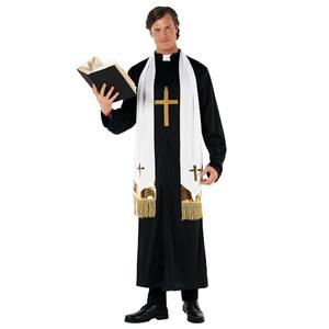 Morph Priest Costume Men Exorcist Outfit Adult Priest Costume With Collar Plus Accessories For Halloween Party, Standard