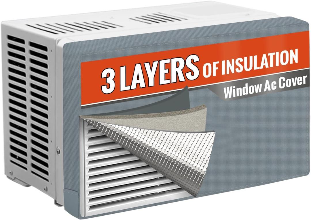 Air Conditioner Covers for Inside to Protect AC and Winter Insulation, 3 Layers Insulation AC Covers for The Winter with Aluminum Foil and 2mm Foam, 28" W x 20" H x 3.5" D - Grey (Gray)