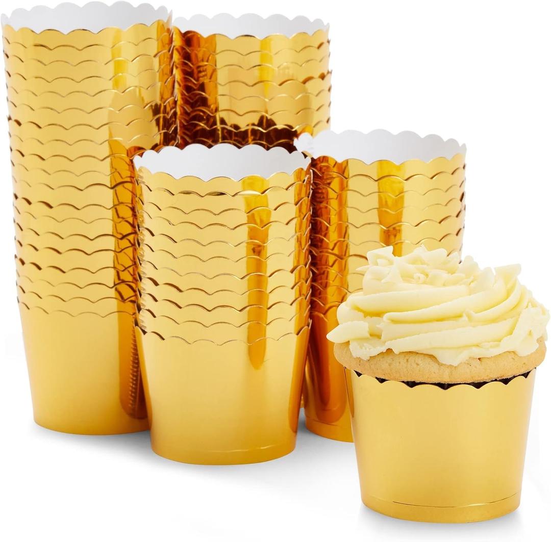60 Pack Gold Cupcake Liners and Wrappers - Scalloped Mini Baking Cups for Muffins, Wedding, Party (1.96 x 1.8 In)