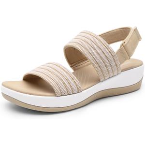 DREAM PAIRS Women's Walking Sandals Lightweight Soft Footbed Low Wedge Comfort Indoor Outdoor Flat Sandals, Size 8.5, Beige, DWUMFS2522