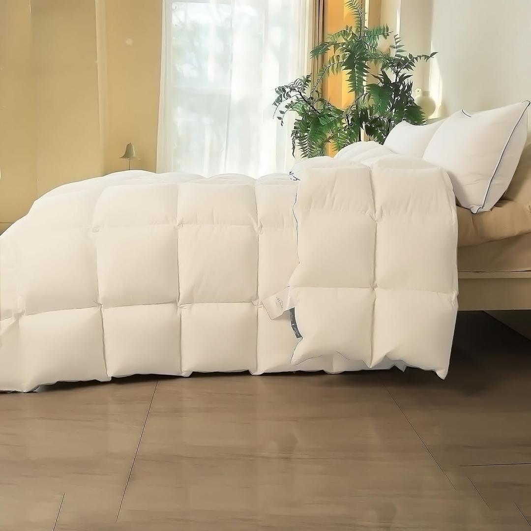 Ultra-Soft Down Comforter King Size, Luxurious All-Season Duvet Insert, 650 Fill Power Hotel Collection Bed Comforter, Features Soft Cotton Cover, 8 Corner Tabs, Box Stitched, Lightweight and Cozy