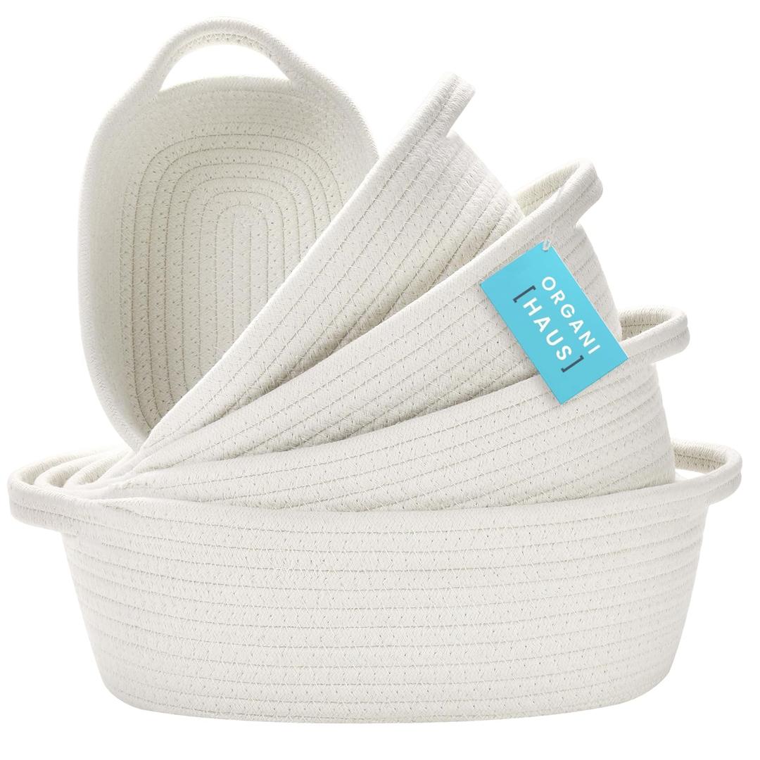 OrganiHaus Set of 5 White Rectangle Storage Baskets for Organizing, Small Woven Baskets for Storage Baskets for Bathroom, Nursery Storage Basket for Baby Nursery Organization, Small Organizer Bins