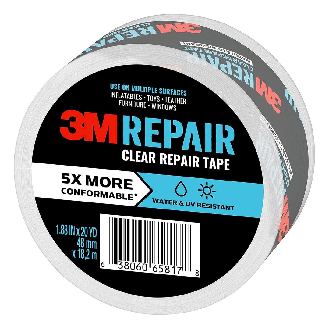 3M Clear Repair Tape, 1.88 in x 20 yd, Strong Duct Tape, Water, UV & Moisture Resistant, Transparent Tape Allows Discreet Repairs, For Indoor & Outdoor Use, Long Lasting Performance (RT-CL60) 3M Clear Repair Tape, 1.88 in x 20 yd, Strong Duct Tape, Water, UV & Moisture Resistant, Transparent Tape Allows Discreet Repairs, For Indoor & Outdoor Use, Long Lasting Performance (RT-CL60)