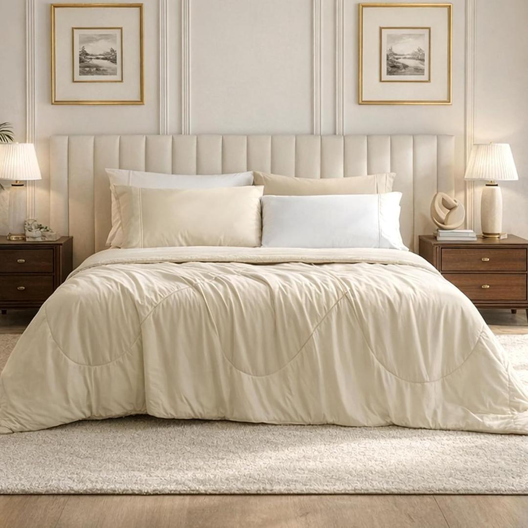 Cozy Bliss Cooling Comforter Queen Size, Cooling Blankets for Hot Sleepers and Night Sweats, Khaki Summer Comforter for Queen Size Bed, Breathable Soft Lightweight Silk Smooth